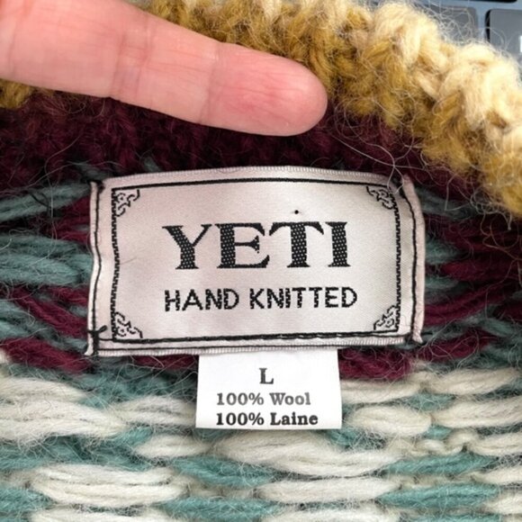 Handknit CHUNKY Colourful Diamond Wool Cardigan - L, made in Nepal 🇳🇵 - Picture 6 of 9